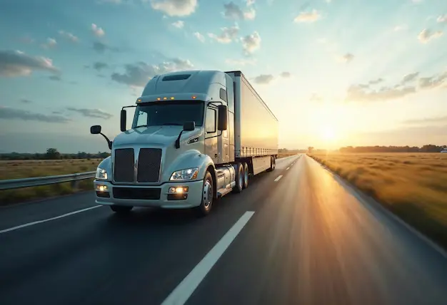 Cargo truck travelling on an open highway